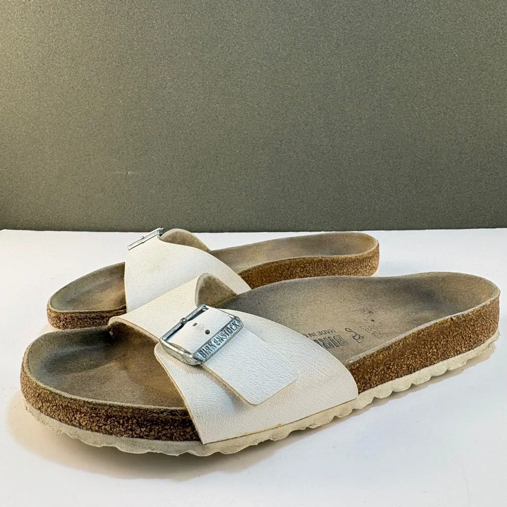 Birkenstock Madrid White Birko-Flor Slide Sandals EU 41 US Women 10-10.5 Regular